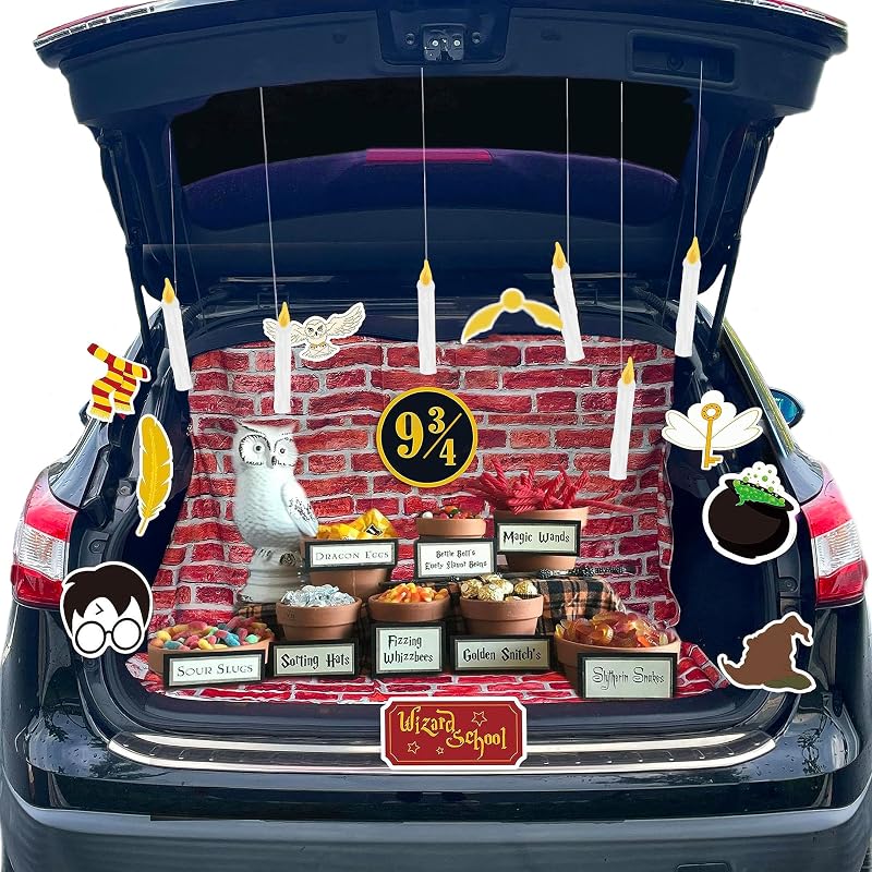 Kit de Decoração de Halloween para Porta-Malas com Velas Suspensas e Recortes Mágicos jkhycf