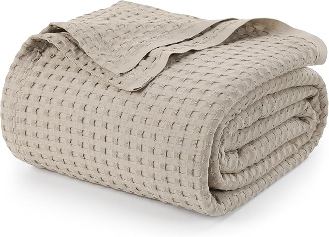 Utopia Bedding Khaki 100% Cotton Waffle Blanket 300 GSM [Twin - 90x72 Inch] Soft Lightweight Breathable Bed Blanket for All Season