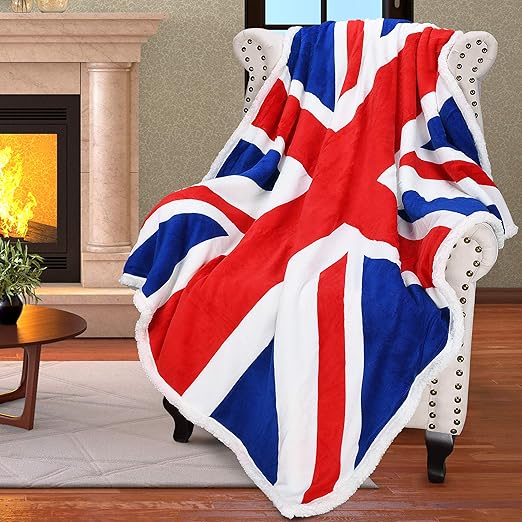 Catalonia Sherpa Fleece Blanket,UK England National Flag Print Patriotic Plush Super Soft Warm Reversible Polar Throws for Couch Bed 60? x 50?