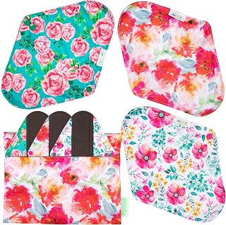 Wegreeco Cloth Menstrual Pads - Soft Washable Pads for Women - Reusable Panty Liners for Women - 6 Pack with 1 Cloth Mini Wet Bag (Large, Peonyony)
