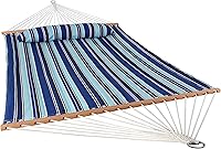 Sunnydaze Quilted Double Hammock with Spreader Bars - 450 lb Capacity Outdoor Hammock, Catalina Beach