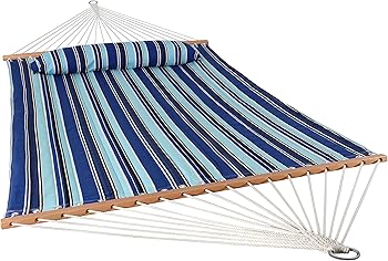 Sunnydaze Outdoor Quilted Fabric Hammock - Two-Person with Spreader Bars - Heavy-Duty 450-Pound Capacity - Catalina Beach