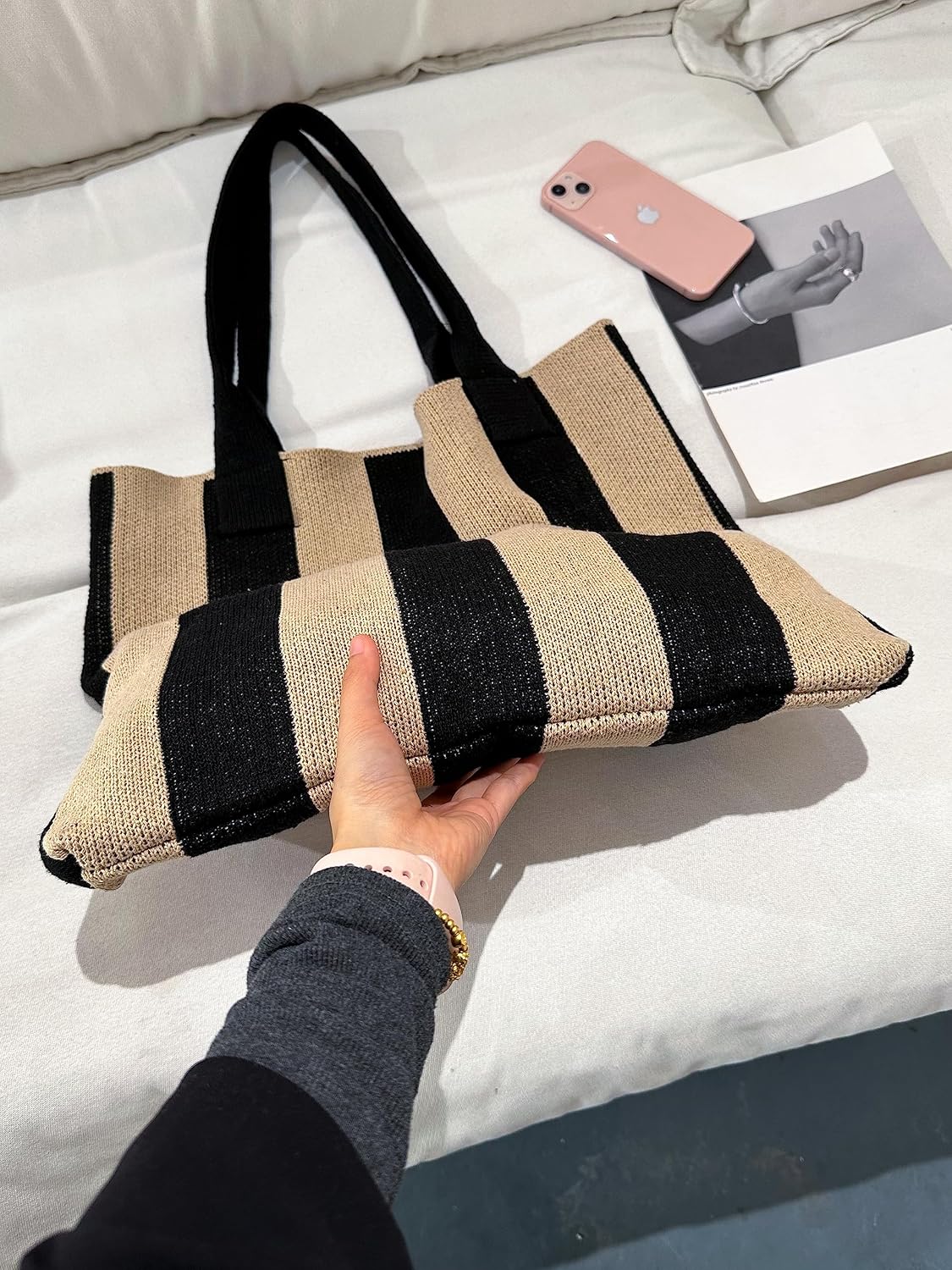 ENBEI Women's tote bags aesthetic Shoulder Handbags Hand crocheted Bags large Shoulder Shopping Bag large satchel cute Bag