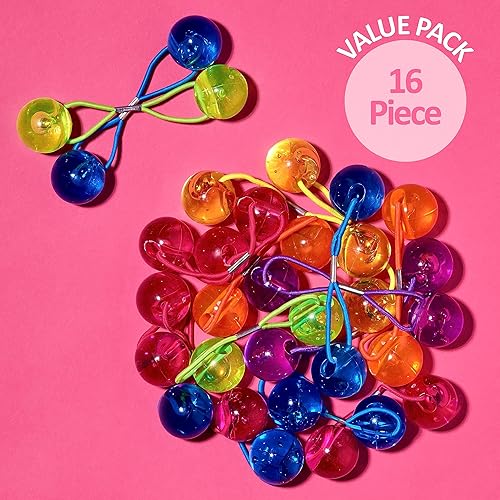 Miniatura 6 de Paquete de 24 piezas de coletas grandes redondas con bolas para cola de caballo, elásticos para el cabello con cuentas dobles, multicolor brillante,