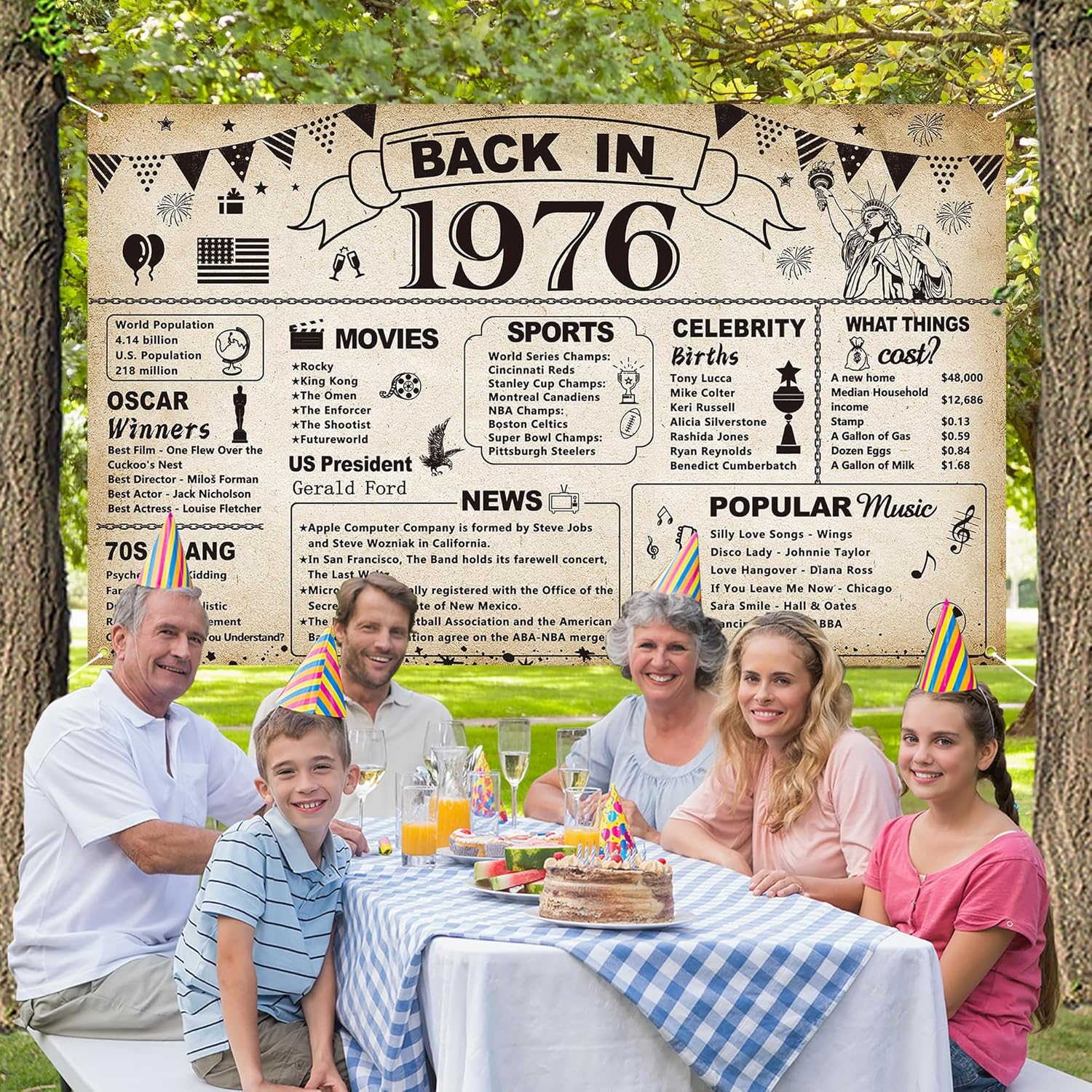 DARUNAXY 50th Birthday Party Decorations, Vintage Back in 1976 Banner 50 Year Old Birthday Party Poster Supplies Vintage 1976 Backdrop Photography Background for Men & Women 50th Class Reunion Decor - Image 6