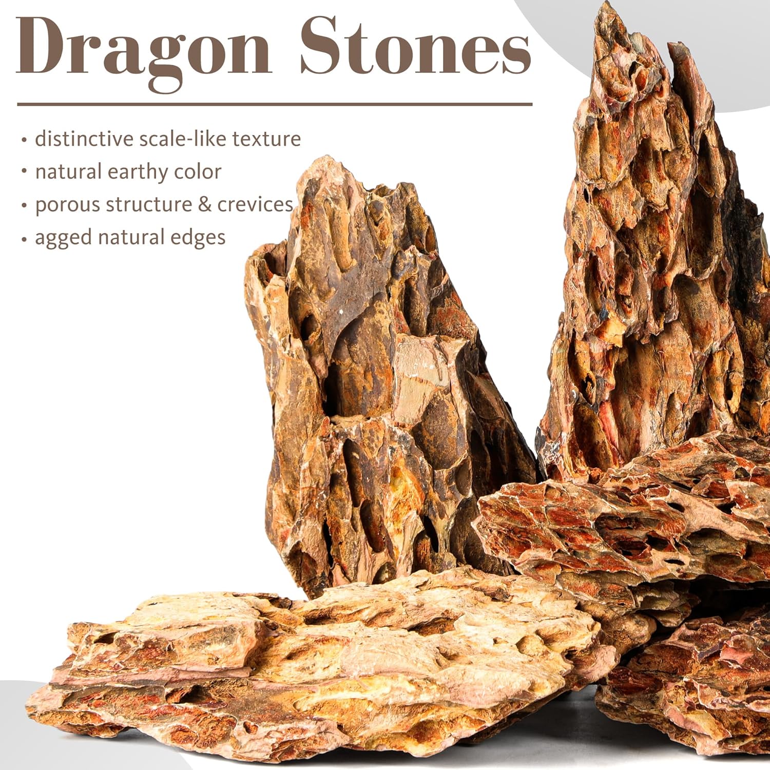 6.1-8.1 Inches Natural Dragon Stone, 6 PCS Large Aquarium Rocks for Aquascaping, Terrariums, Reptile Tanks & Aquarium Décor