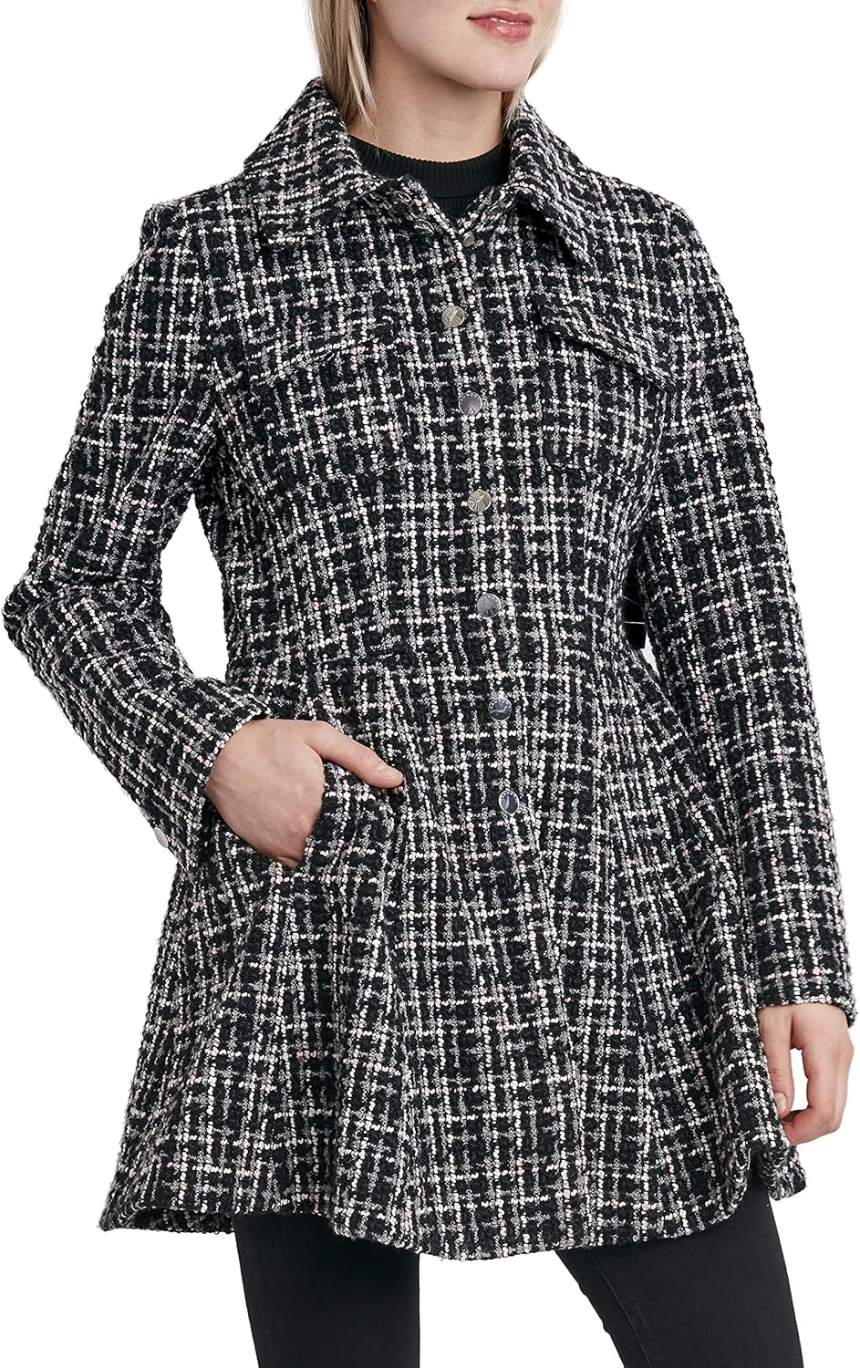 Miniatura 4 de LAUNDRY BY SHELLI SEGAL Chaqueta de tela a cuadros ajustada y acampanada para mujer