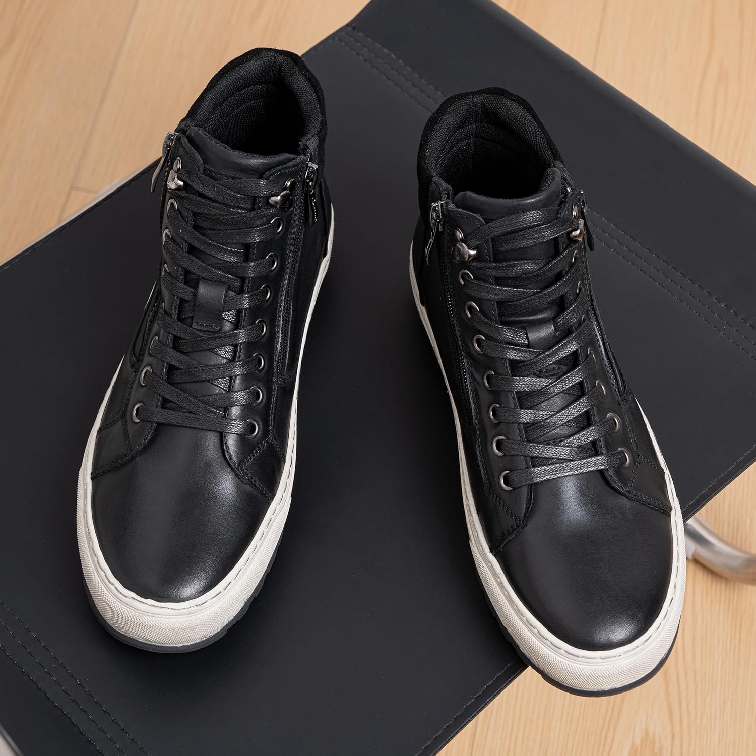 Jousen Mens Casual Shoes Premium Leather Side Zipper High Top Boots Fashion Sneakers for Men - Image 6