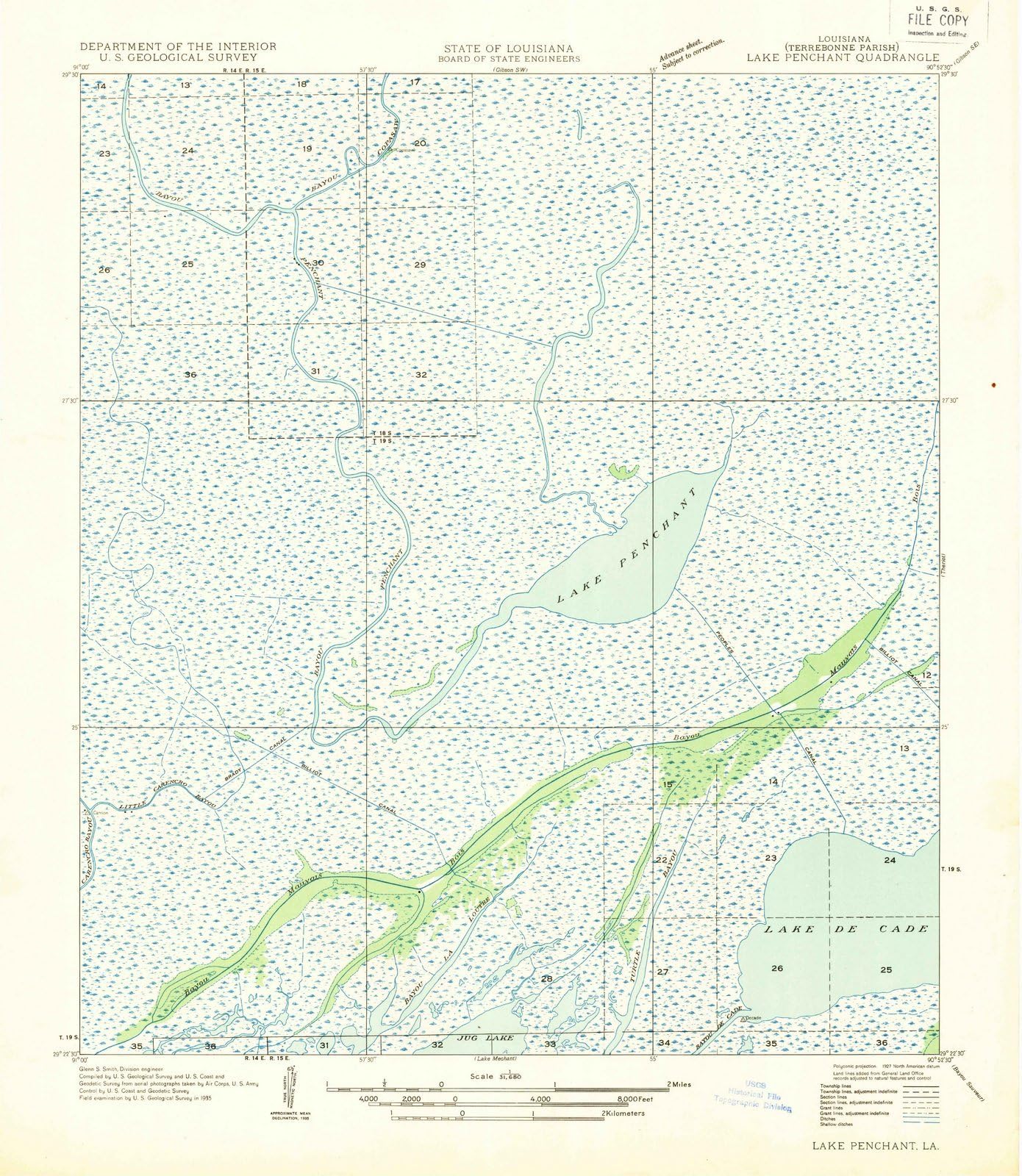 1935 Lake Penchant, LA - Louisiana - USGS Historical Topographic Map : 20in x 24in