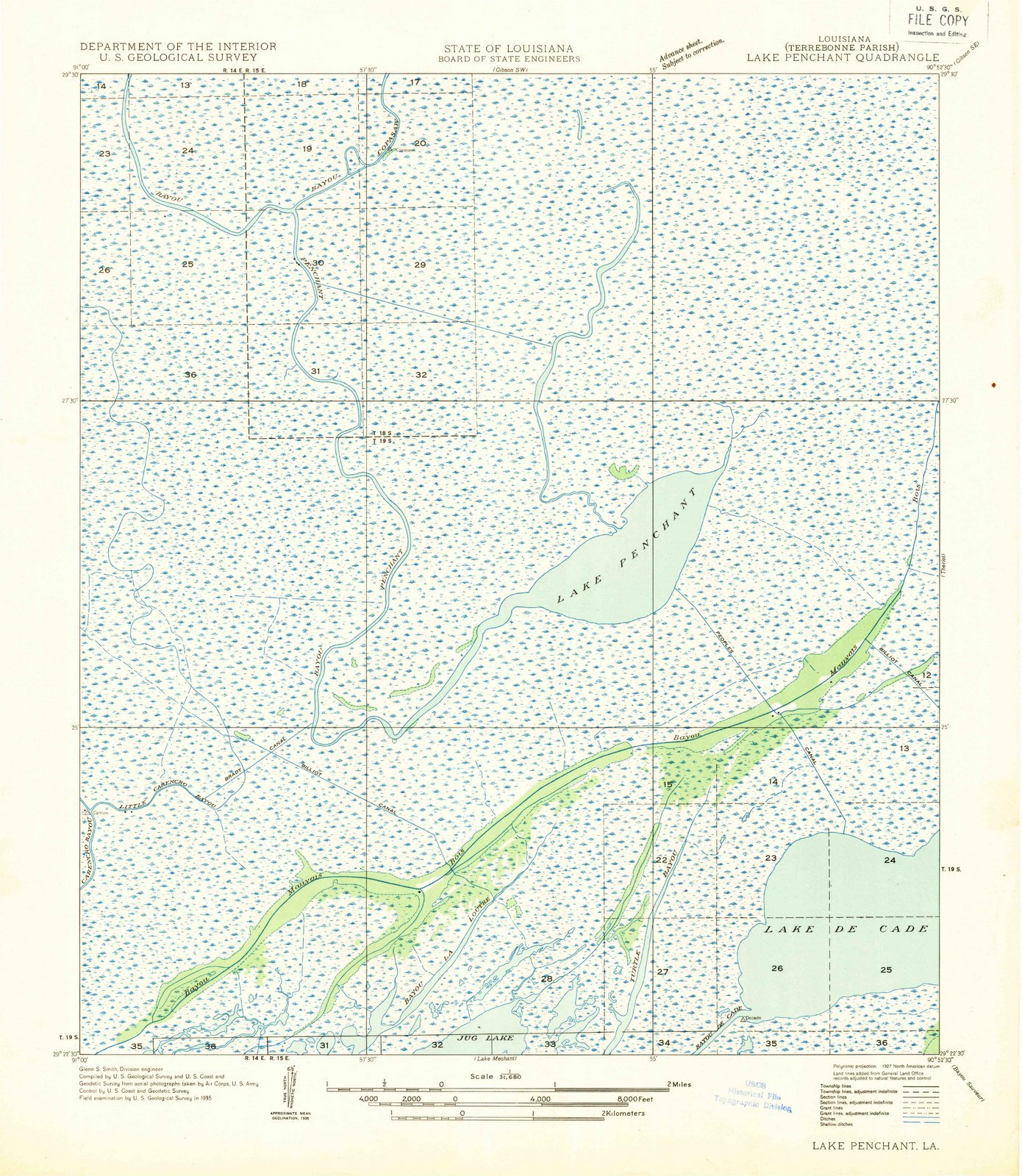 1935 Lake Penchant, LA - Louisiana - USGS Historical Topographic Map : 20in x 24in