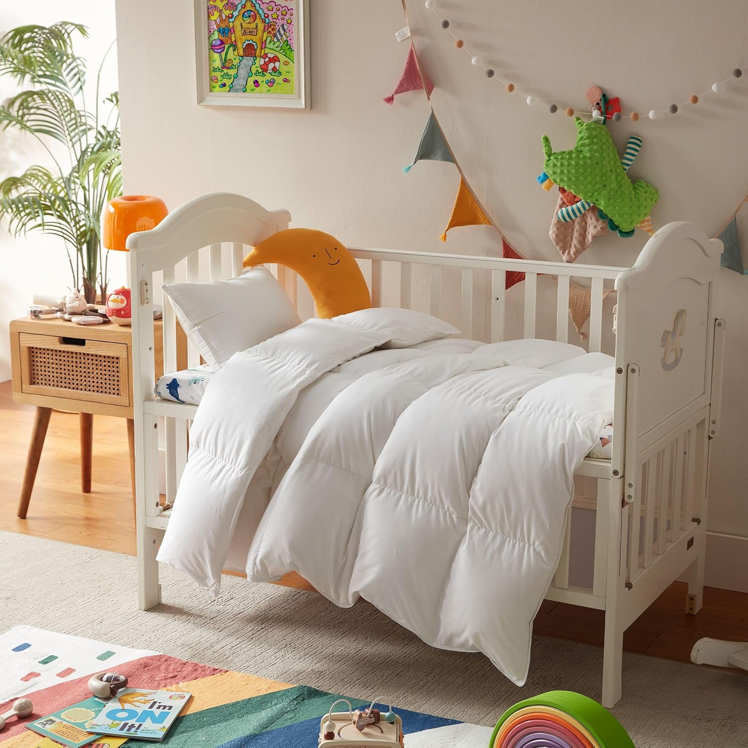 Three Geese Lightweight Toddler Comforter, All Season Down Blanket for Kids, 41x48 Inch White Duvet Insert with Soft Cotton Blend Fabric