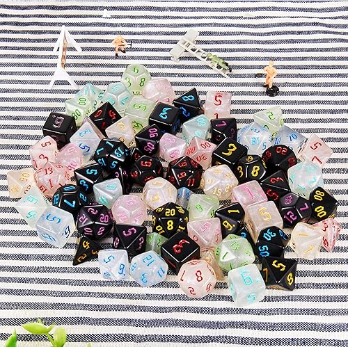 Miniatura 6 de Dados DND, 10 x 7 (70 piezas) Juego de dados poliédricos para Dungeons and Dragons DND RPG MTG Juegos de mesa D4 D6 D8 D10 D% D12 D20 con 10 bolsas