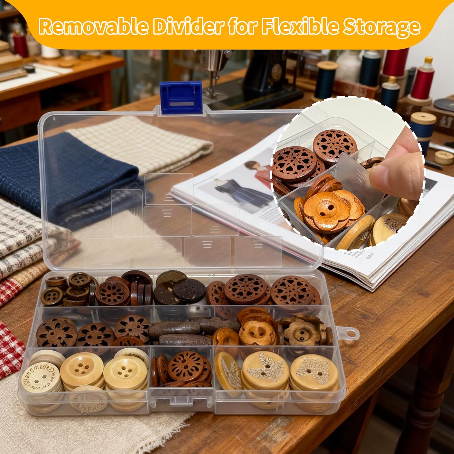 Assorted Wood Buttons for Sewing Crafts, 125Pcs Handmade Mixed Sewing Wooden Buttons with Storage Box for Clothes Sewing, Art DIY Craft