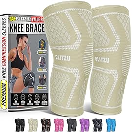 Knee Brace for Meniscus Tear 2 Pack, Knee Compression Sleeve for Men and Women, Knee Support for Arthritis, Swelling, Inflammation, ACL, Pain Relief, Running, Workout, Sports and Recovery Beige XL