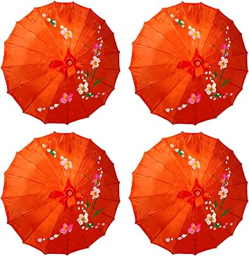 PACK OF 4 Japanese Chinese Kids Size 22" Umbrella Parasol For Wedding Parties, Photography, Costumes, Cosplay, Decoration And Other Events - 4 Umbrellas Red