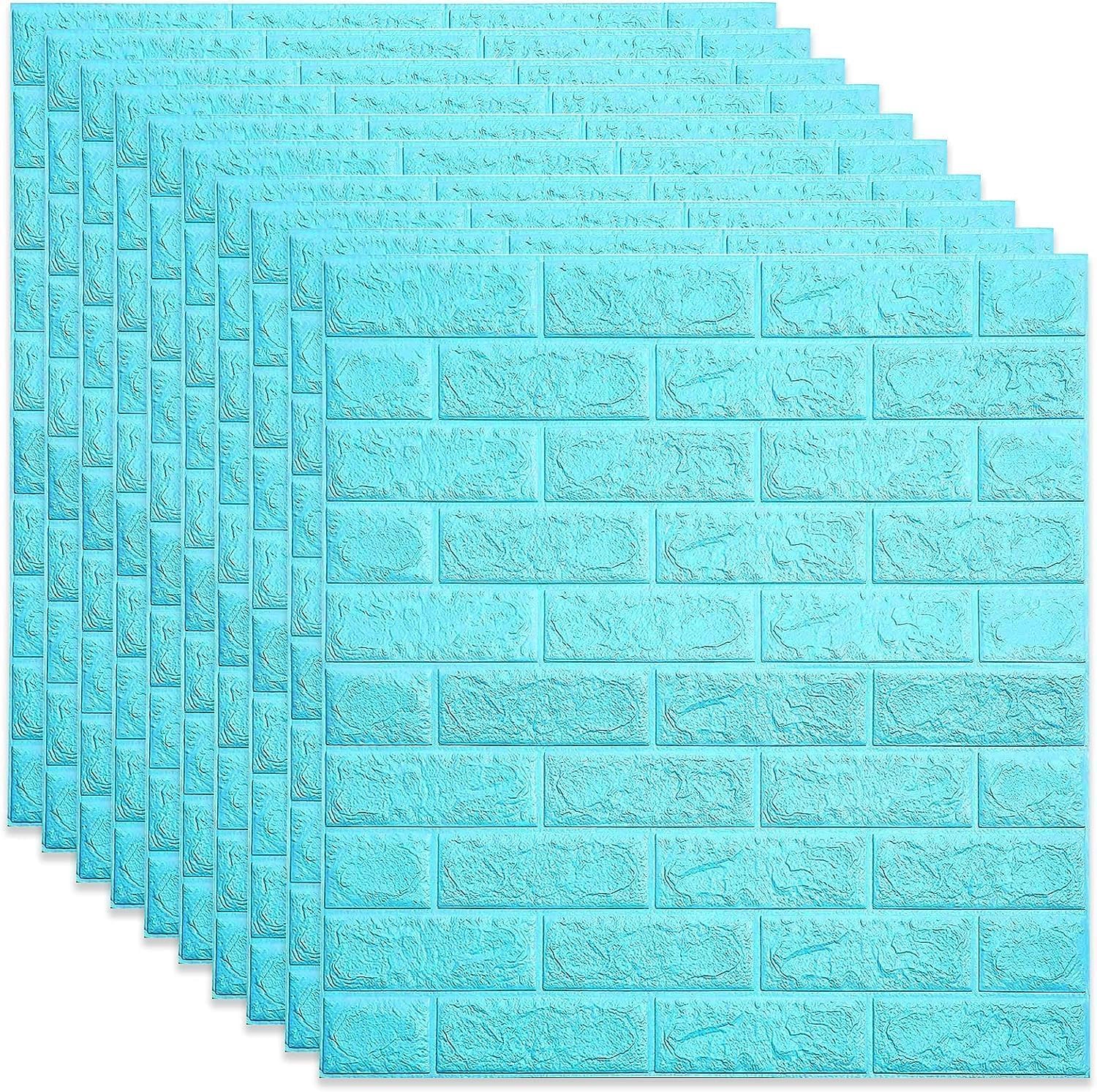 TEKCOOL Self-Adhesive Waterproof PE Foam 3D Wall Panels Wallpaper Sticker for Bathroom, Living Room, and Home Decoration (70 x 77cm, Appx. 5.8Sq Feet)-1 Piece-Blue.