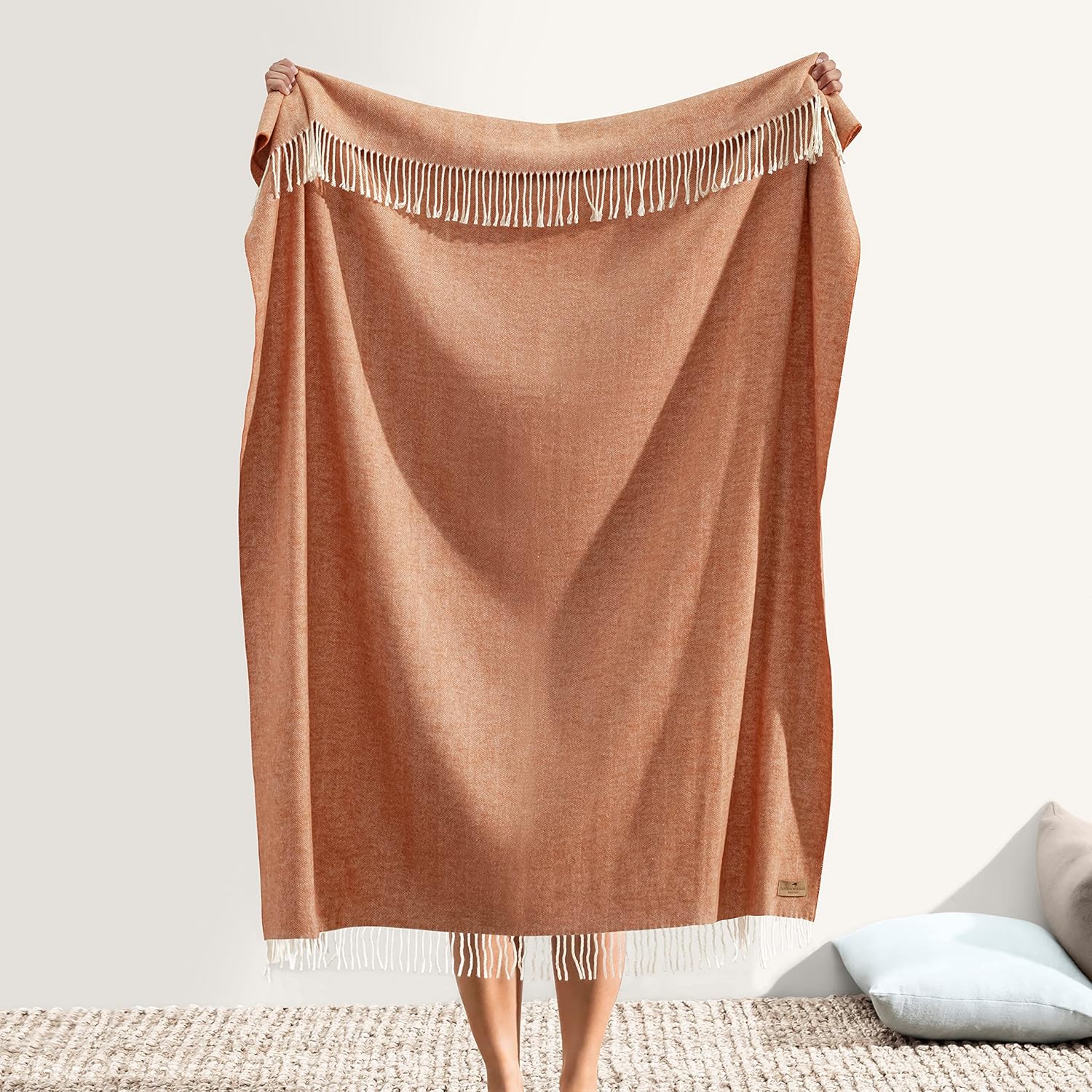 Lands Downunder All-Season, Luxury Copper Herringbone Throw – Soft Woven Throw with Decorative Fringe – Made in Italy – 51”W x 67”L - Over 80 Colors - Perfect for Gifting