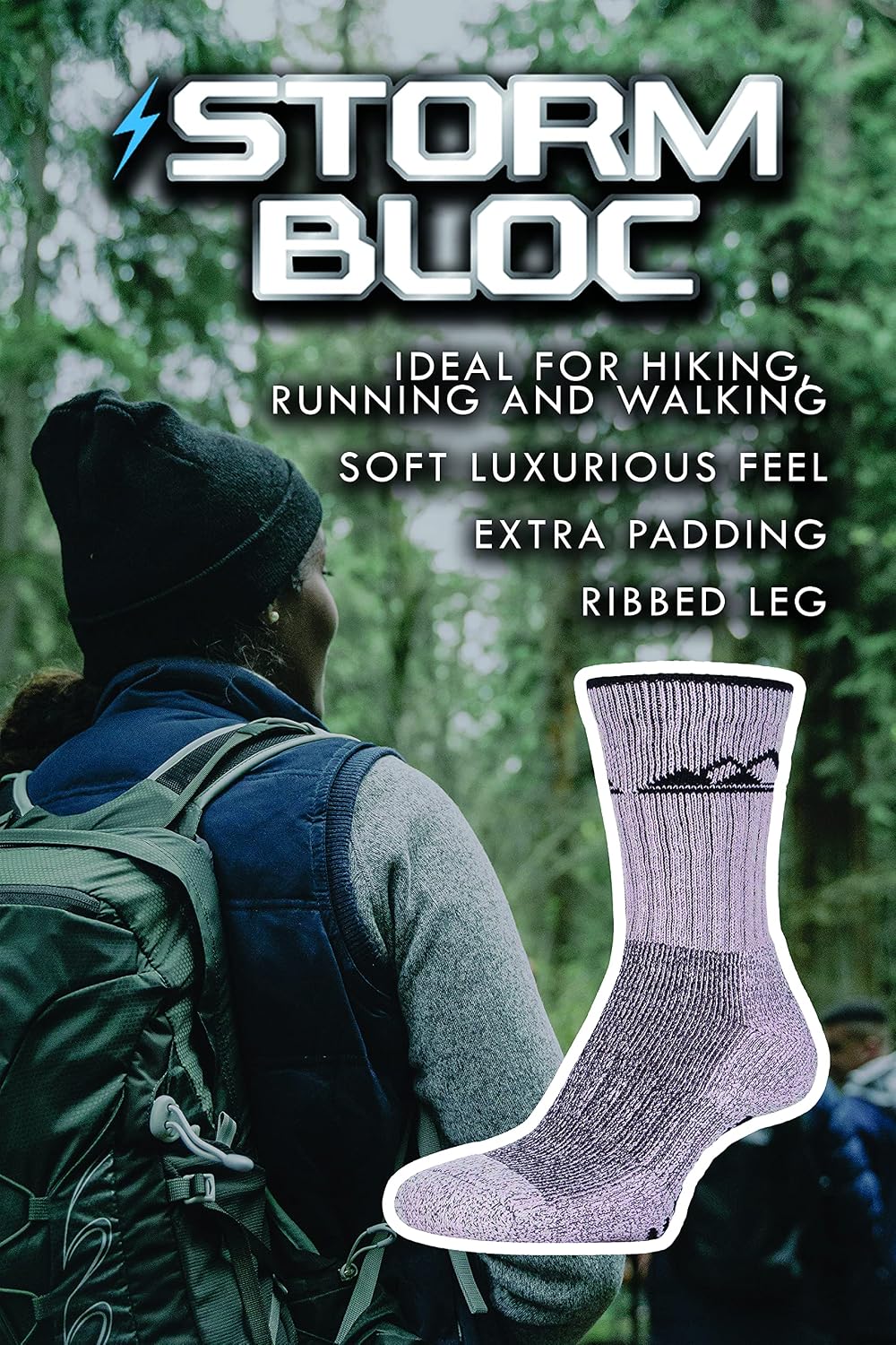 3 Pairs Cotton Womens Hiking Walking Socks with Padded Cushion (5-9, SBLS030STN)