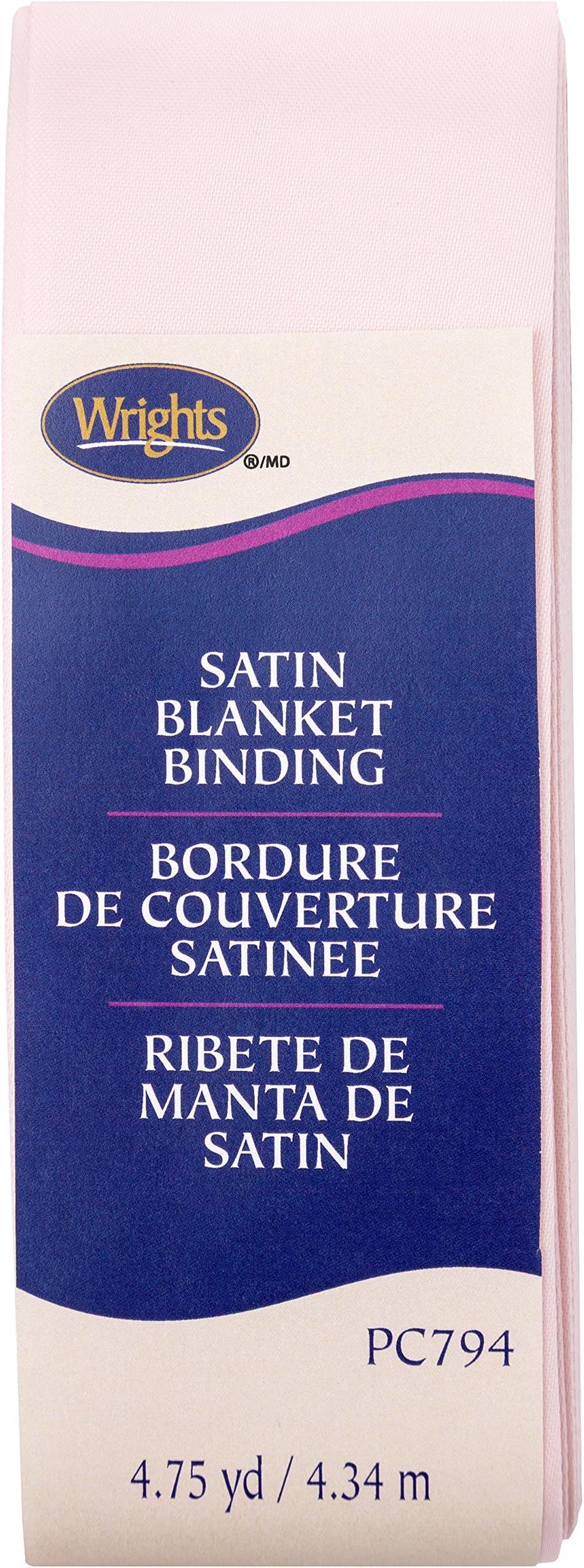 Wrights 117794936 Single Fold Satin Blanket Binding, 2" X4-3/4 yd, Rosewater