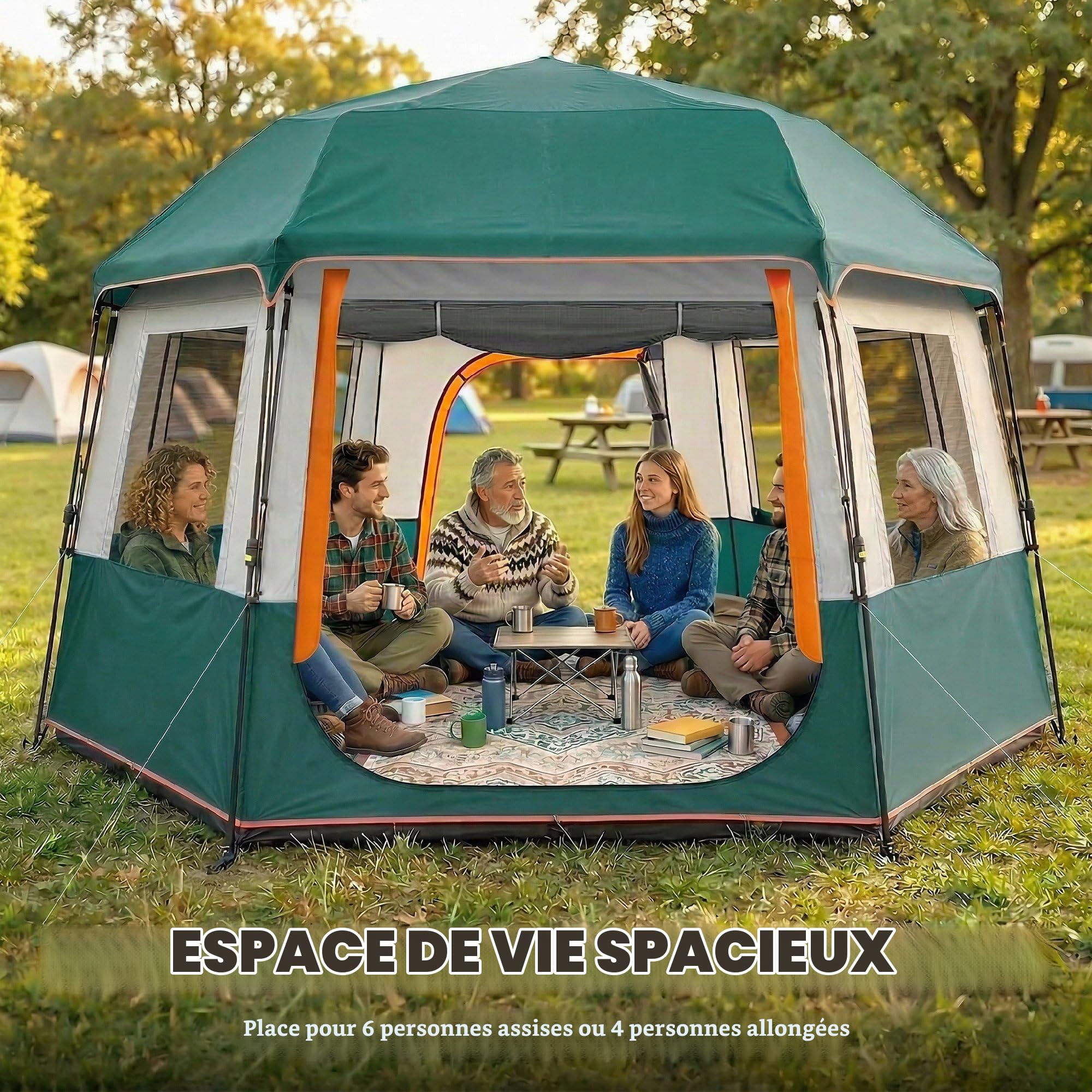 Outsunny Tente Montage Facile 4-6 pers. 3000mm imperméable UV30+ Vert