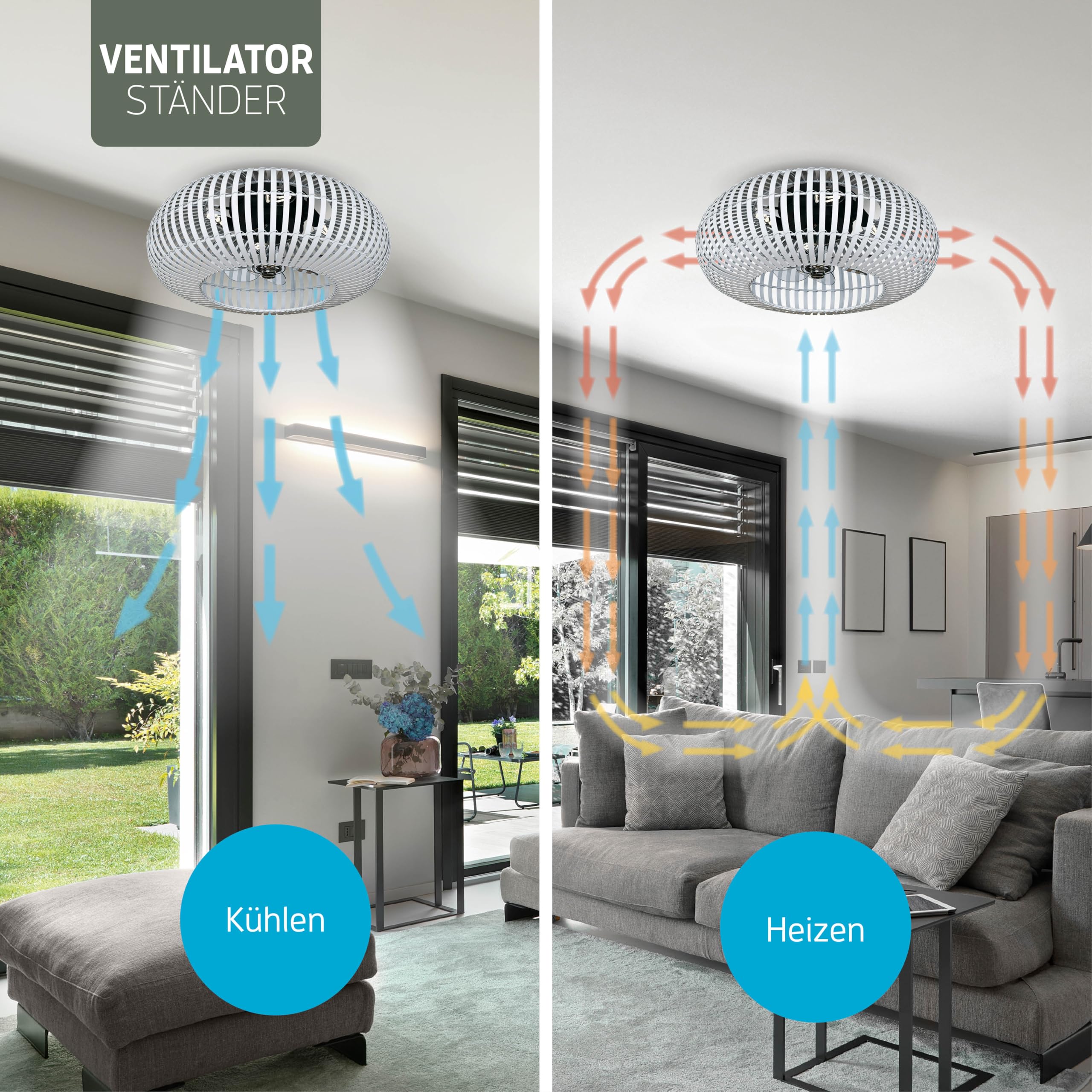 Varin® Smart Deckenventilator mit Beleuchtung, Ø 50cm - Bambus Weiß | Ventilator Lampe Decke mit 4x E27 Fassungen (ohne Leuchtmittel), Tuya WLAN, Deckenleuchte mit Ventilator, Fernbedienung