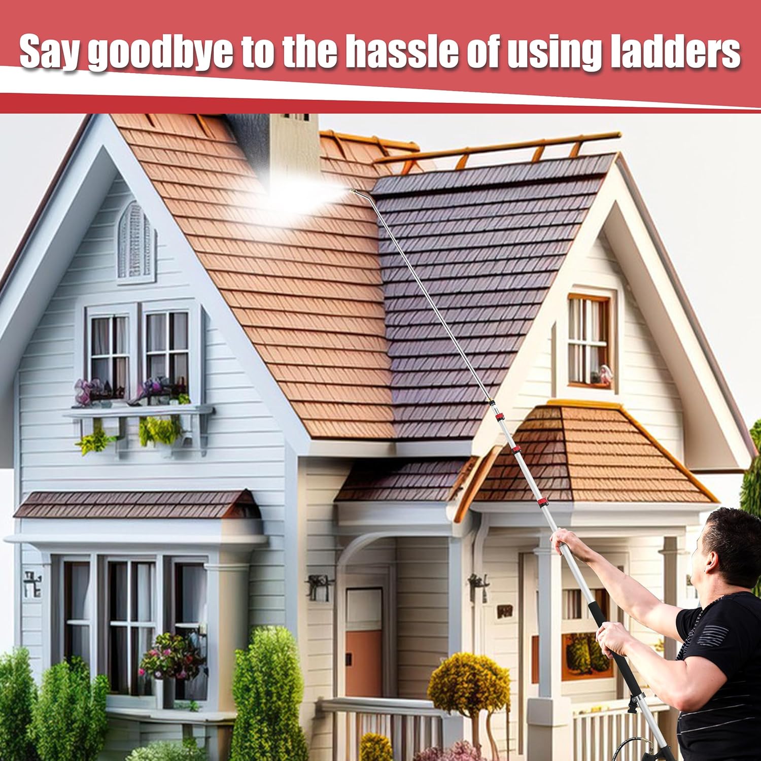 PWACCS 24 FT Telescoping Pressure Washer Wand, Telescopic Spray Wand with Power Washer Extension Wands, Gutter Cleaner Attachment Kit with 7 Nozzle Tips, 2 Adapters, Pivoting Coupler and Support Belt