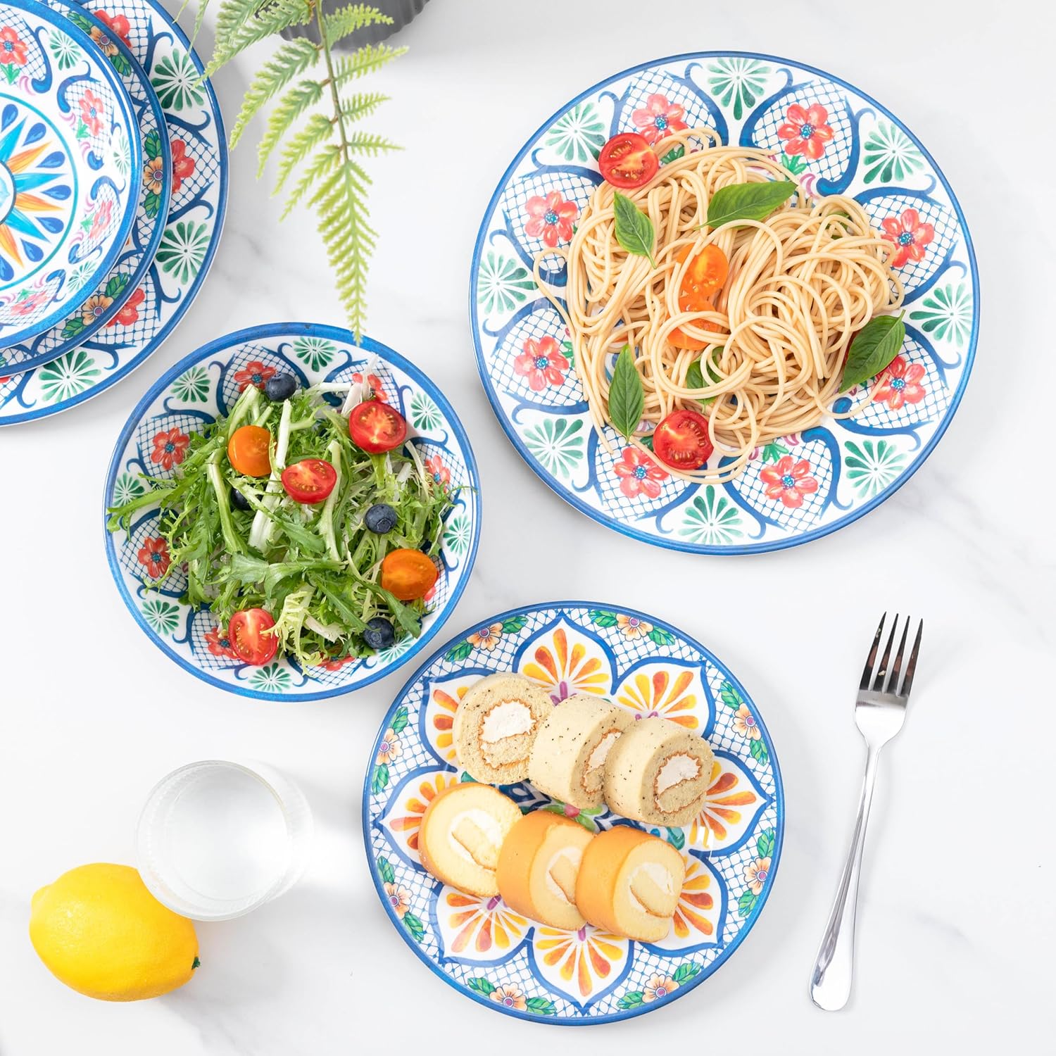 Melamine Dinnerware Sets, 12-Piece Dinner Dishes Set for 4, Durable & Non Breakable Plates Bowls Set, Shatterproof BPA-Free Dishware for Outdoor Dining,Picnic,Camping,RV–Paisley Design