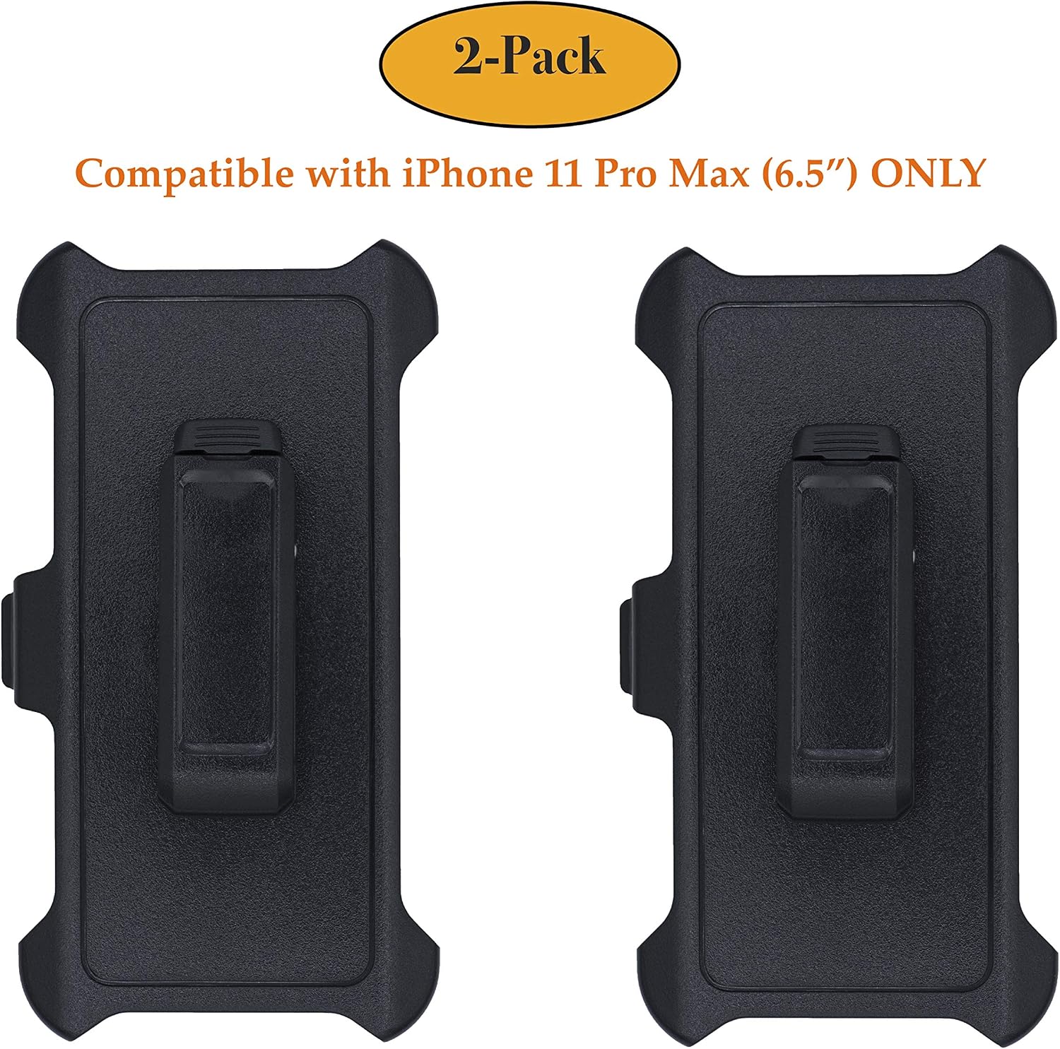 AlphaCell Holster Belt Clip Replacement Compatible with OtterBox Defender Series Case for Apple iPhone 11 Pro Max (6.5") ONLY - 2 Pack Black