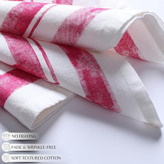Ramanta Home Cloth Dinner Napkins Set of 4 Hot Pink, 18x18 Inches - Spring Decor Frame Border Napkins for Easter Farmhouse Wedding, Parties, Washable Cotton Durable Table Linen for Everyday Use