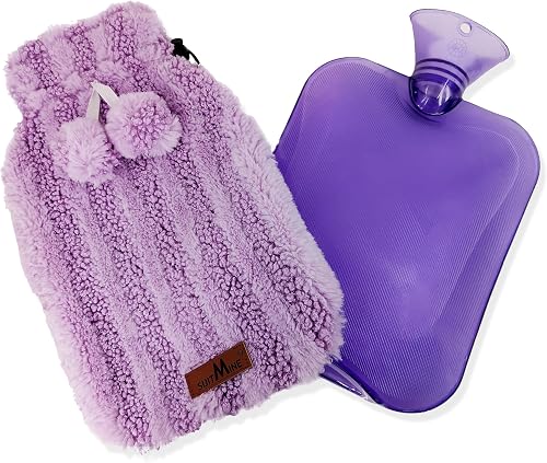 Hot Water Bottle PVC 2L Leak-Proof with Removable Soft Furry Cover for Pain Relief Hot and Cold Therapy,Hands Feet Abdomen and Neck Warmer,Cord Lock,Purple
