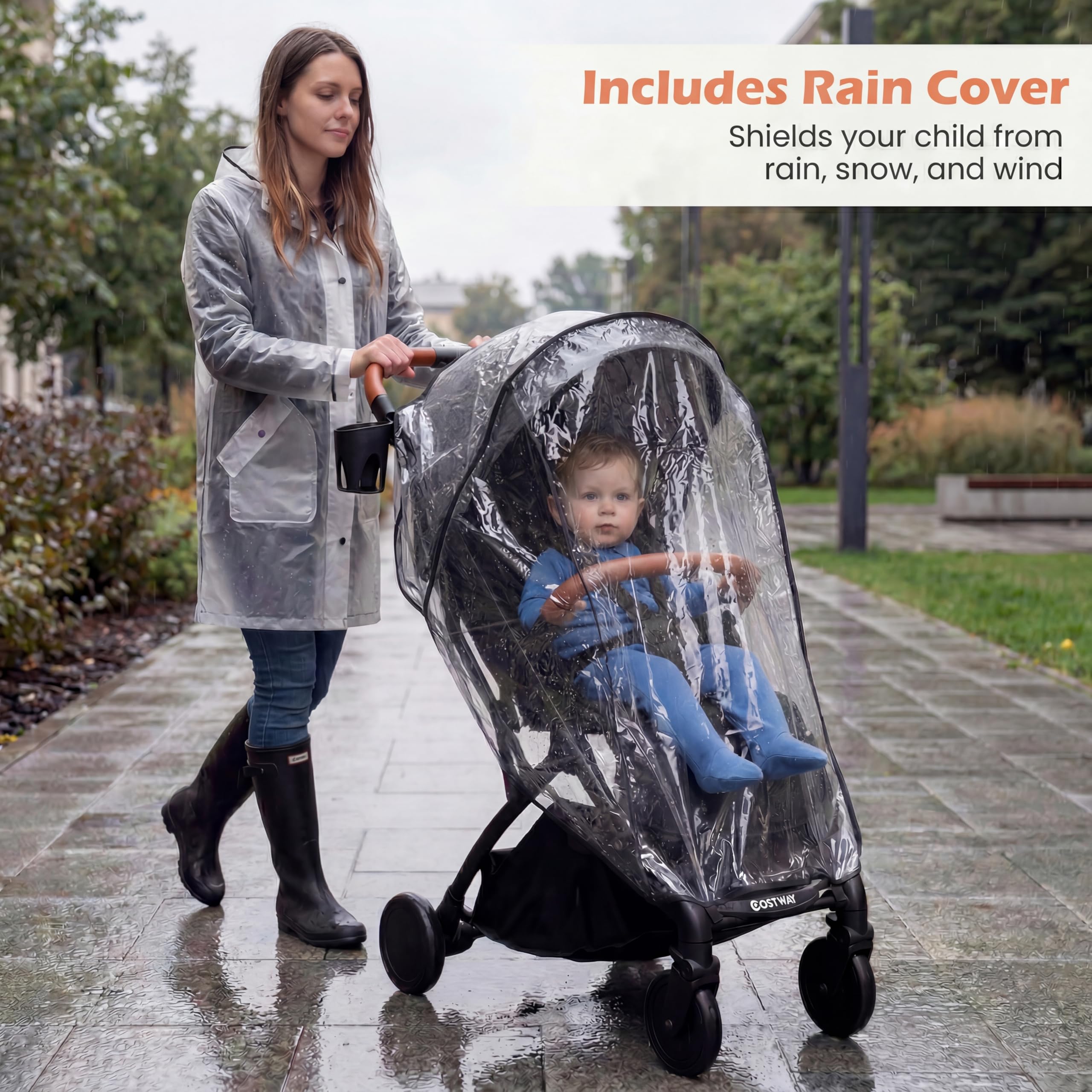 GIANTEX Faltbarer Kinderbuggy mit Regenschutz, Kinderwagen mit verstellbarer Rückenlehne, Verdeck, Fußstütze & 5-Punkt-Sicherheitsgurt, Reisebuggy für Babys von 0-3 Jahren, 15 kg belastbar (Grau)