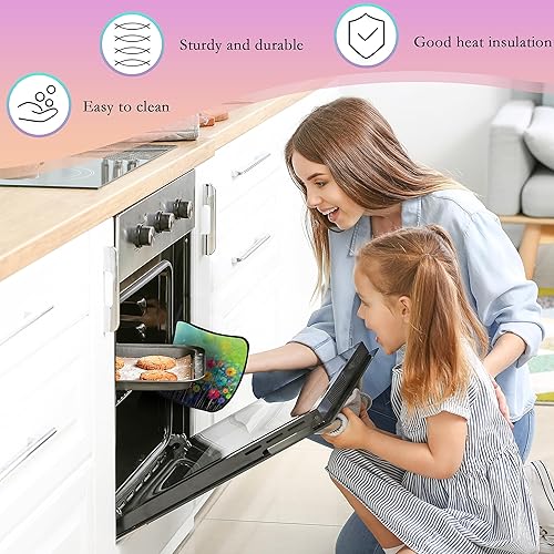 Miniatura 5 de Guantes de cocina abstractos florales para acuarela, guantes de cocina y soportes para ollas de cocina, juego de 2 piezas, almohadilla resistente al