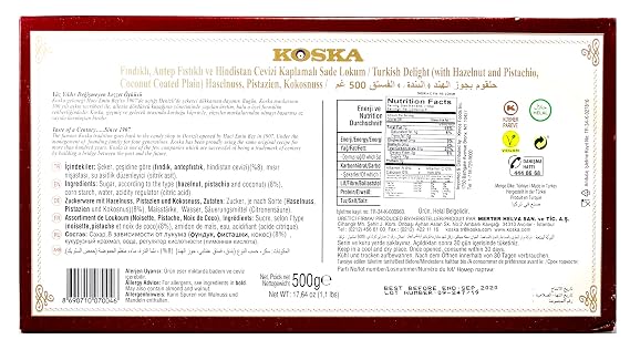 KOSKA Hazel Pistachio Coconut Turkish Delight, 500 GR