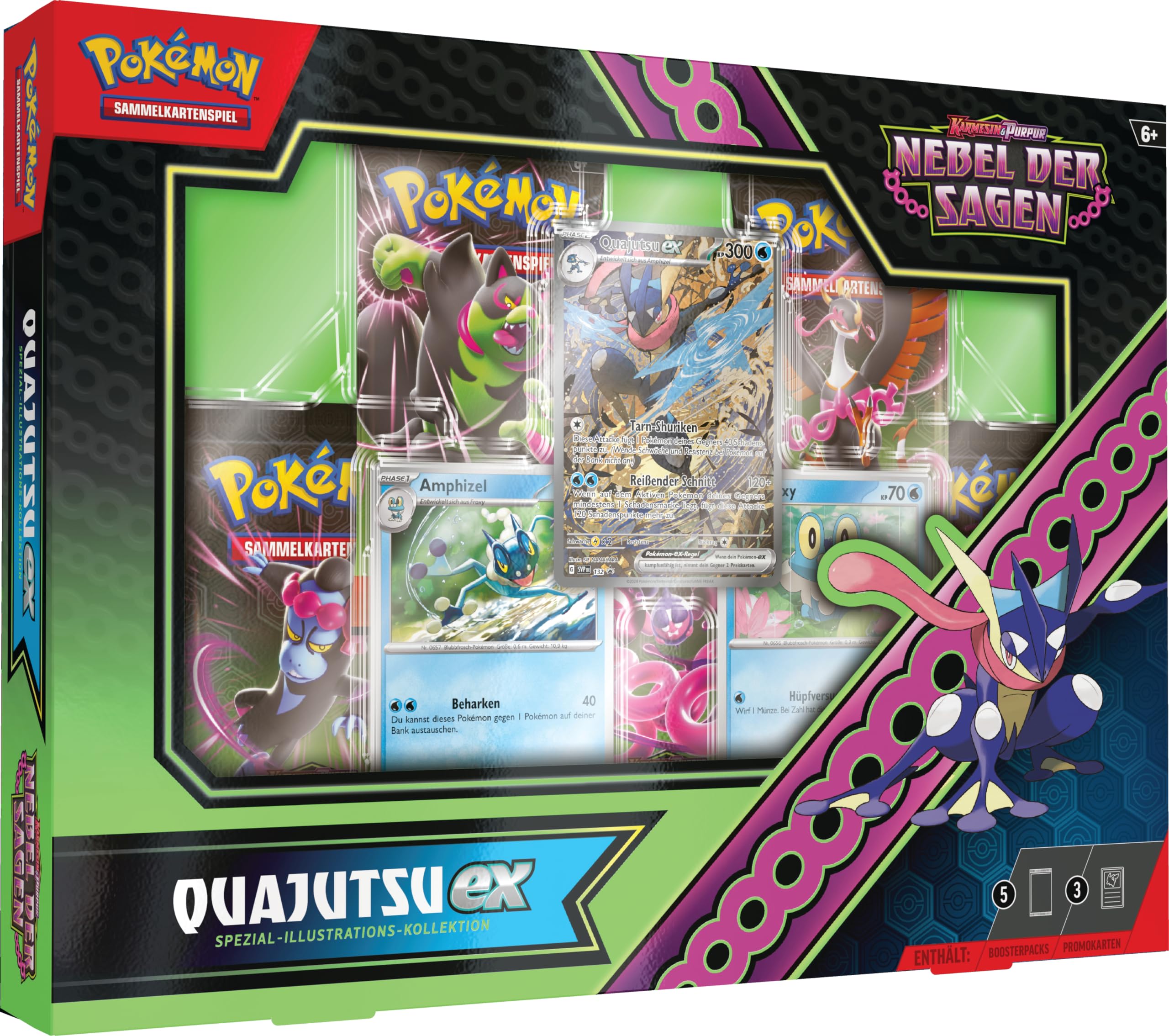 Pokémon - Kolekcjonerska gra karciana: specjalna kolekcja ilustracji Karmesin & Purpur – Mgła Sagen: Quajutsu-ex: 1 holograficzna karta promocyjna na pełnym ekranie, 2 karty holograficzne i 5 pakietów