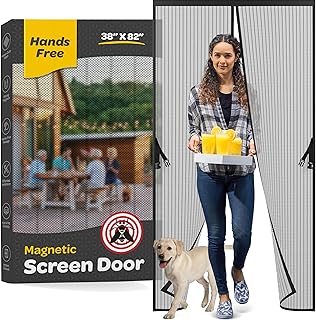 Magnetic Screen Door, Hands-Free Kid/Pet-Friendly Walk Through - Self Magnetic Closure Screen Door Mesh, Stay-Open Option with Buckles - Keeps Bugs Out Lets Breeze in, Fits Door Size (39.4" x 82.7")