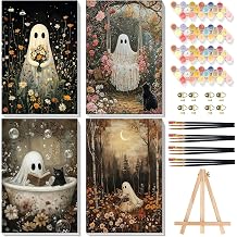 4 Pack Ghost Paint by Numbers for Adults with Framed Canvas - Wooden Easel