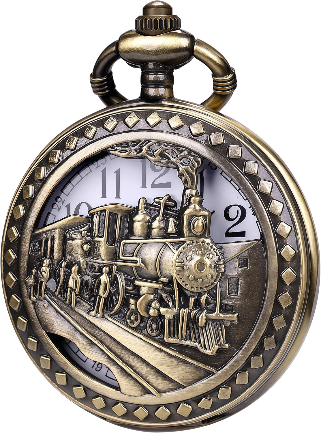 Pocket Watch with Chain Oversized 50MM Quartz Steampunk Hollowed Deer Reindeer/Train for Cosplay Christmas Valentine's Day Birthday Gifts Fathers Day