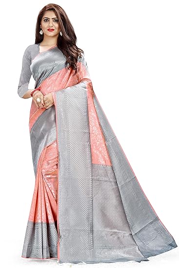 Eye catching PINK Colored Zari Woven Kanjivarm Silk Saree With Blouse For Womens & Girls - For All Occasion (Rakshabandhan Janmashtami Dussehra Ganesh Chaturthi Navratri Diwali)