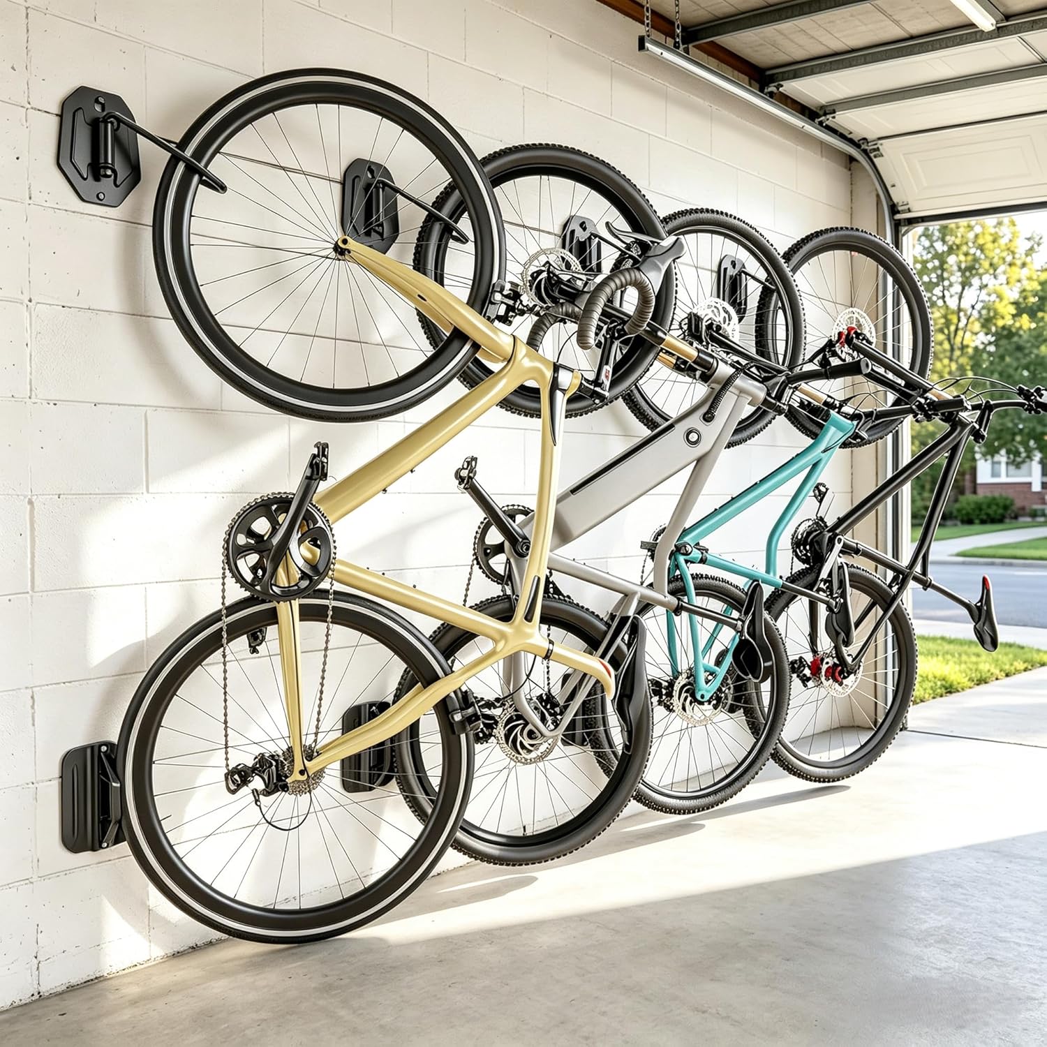PEGZONE Swivel Bike Wall Mount, Heavy Duty Vertical Bike Rack with Fixed Hooks for Garage Storage, Wall Mounted Bicycle Hangers Holds up to 77 lbs for Indoor, 4 Pack