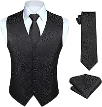 HISDERN Mens Classic Floral Paisley Floral Pocket Square Jacquard Vest & Tie Set