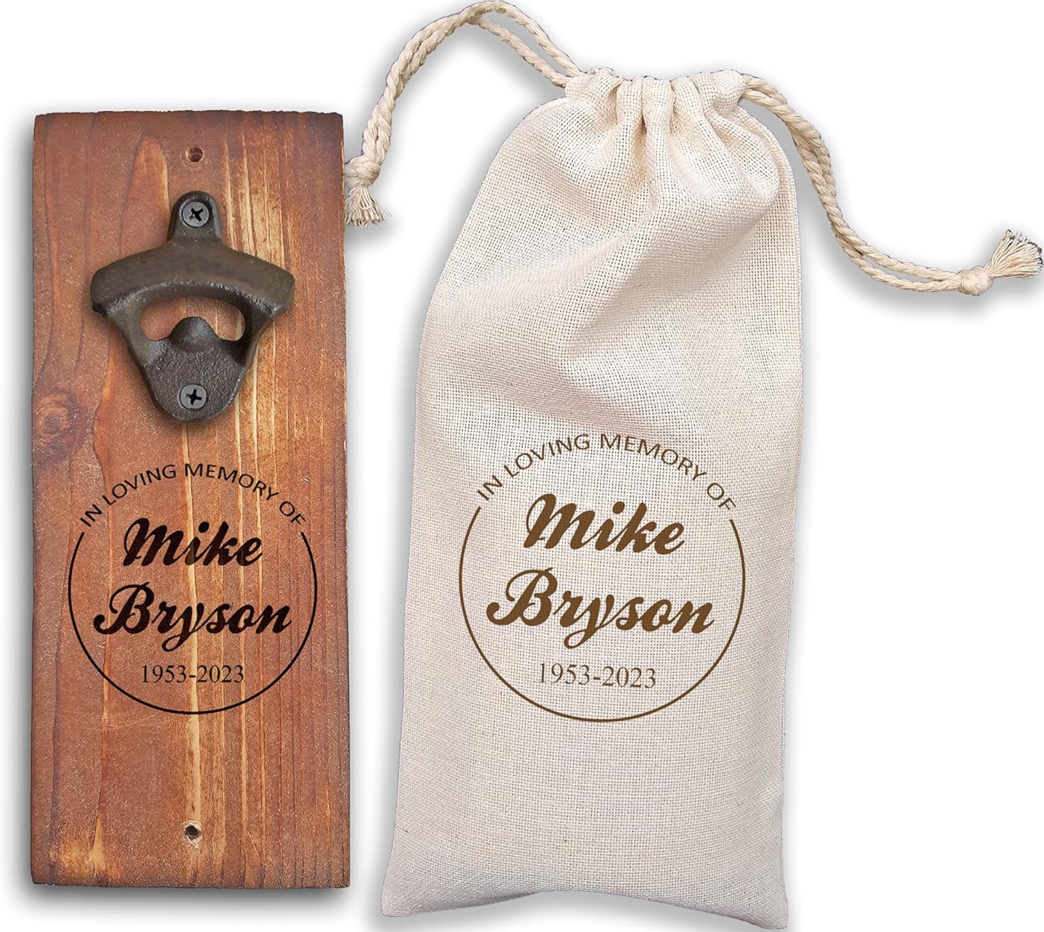 Memorial Bottle Opener In Loving Memory Gift Personalized Parent Memorial Gift Beer Sympathy Magnetic Beer Cap Catcher Rustic Wood (+ Magnet)