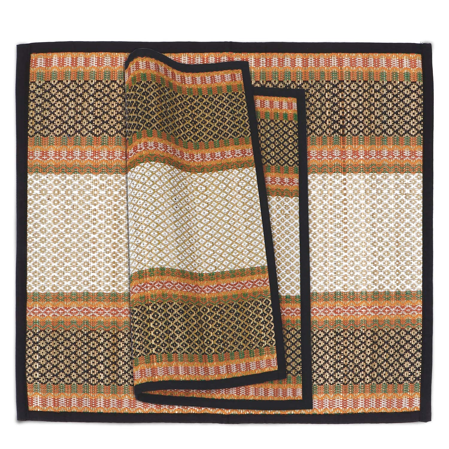 GLOWNEST Natural River Grass Handcrafted Pooja Aasan Mat for Prayer, Meditation & Sitting | Traditional Chatai Floor Mat for Mandir, Yoga & Floor Seating (20 x 18 Inch, Black, Set of 2)-image-24
