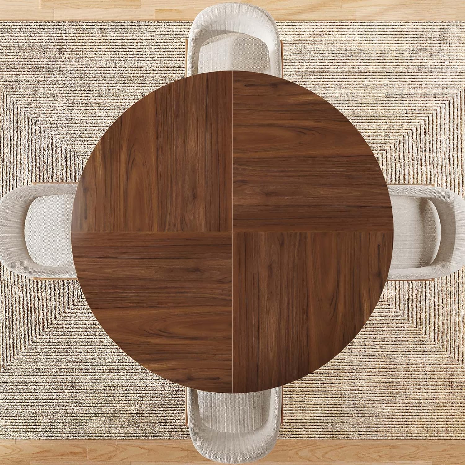 LVB Round Dining Table for 4-6, Mid Century Modern Walnut Circle Dinner Table, Brown Wood Pedestal Kitchen Table with Wooden Base for Dining Room, Kitchen, Living Room, 43 inch