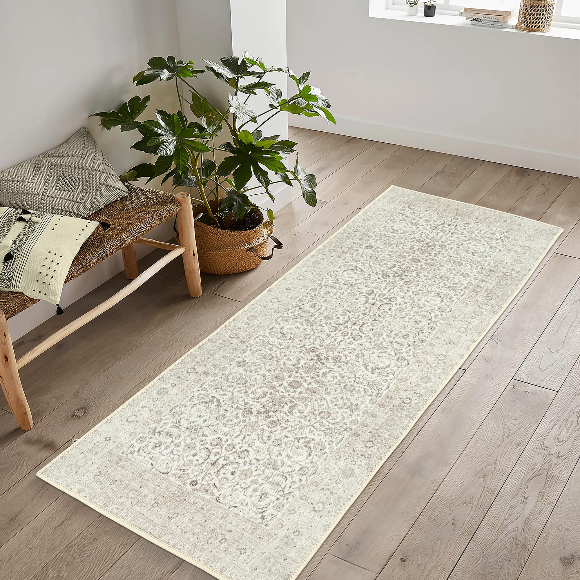 artyrugs Machine Washable Rug, 60x240cm, 75% Recycled Cotton, Short Pile, Non-Slip Backing, Non-Shedding