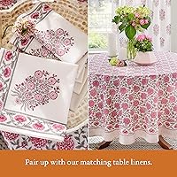 Vista 4 de Saffron Marigold Camino de mesa rosa de 18 x 90 pulgadas, centro de mesa de comedor impreso a mano, 100% algodón lavable para decoración del hogar