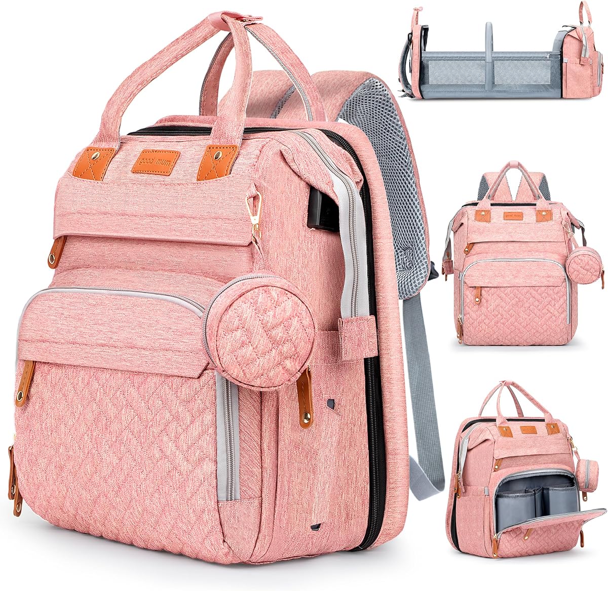 JOYCE Diaper Bag Backpack with Changing Station,Pink