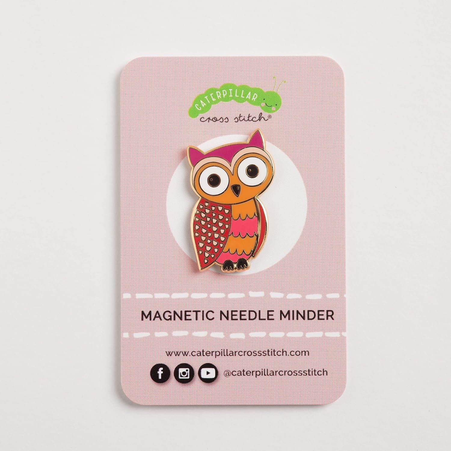 Caterpillar Cross Stitch Needle Minder - Owl for Cross Stitch, Sewing, Embroidery and Needlework Craft Accessories, Enamel and Magnetic