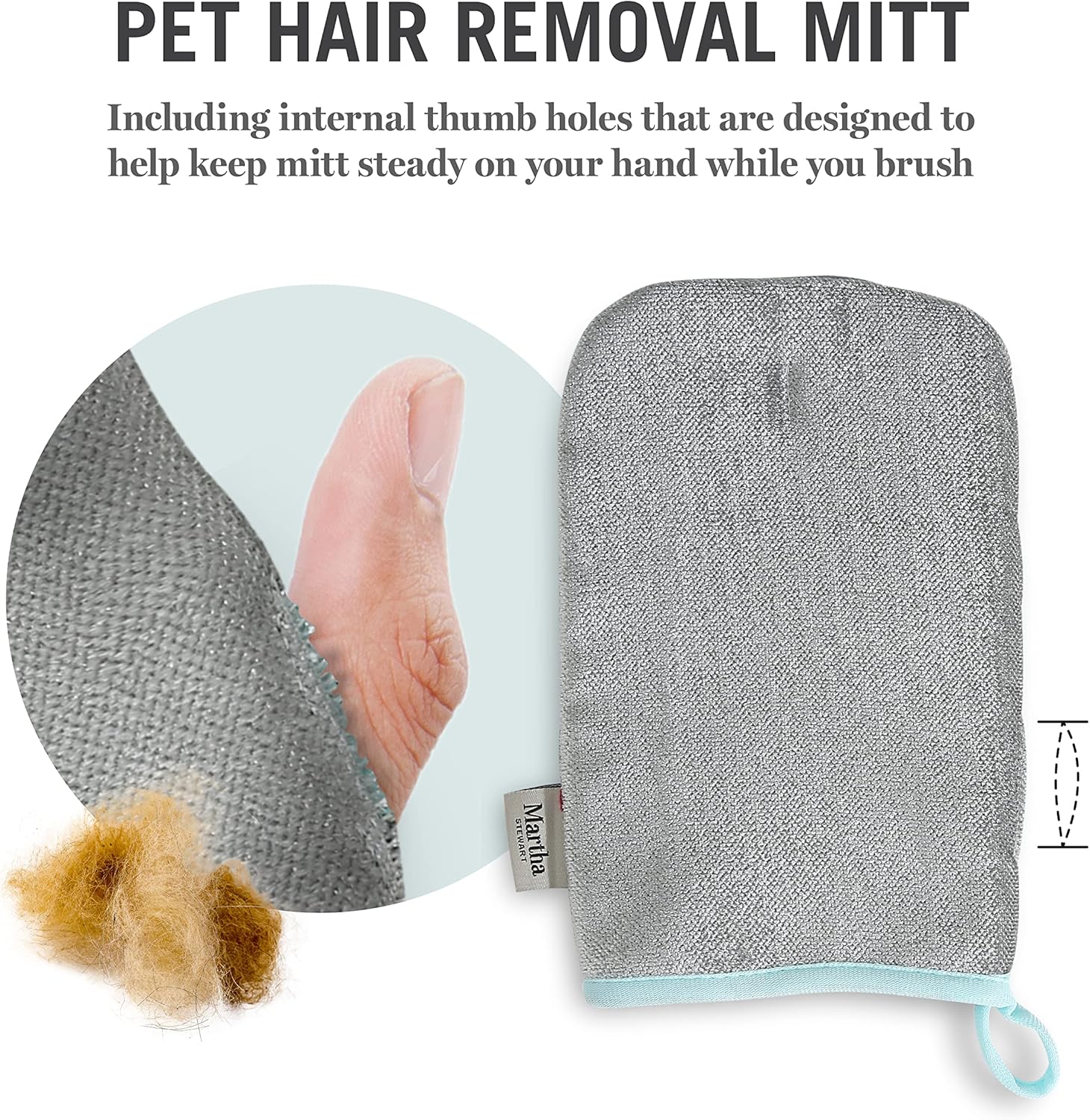 MARTHA STEWART - Pet Hair Removal Mitt | Elegant Dog Hair Remover Mitt for Clothing & Furniture| Reusable Dog Fur Remover for Furniture & Clothes in Gray and Turquoise, Machine Washable (FF18765) : Everything Else