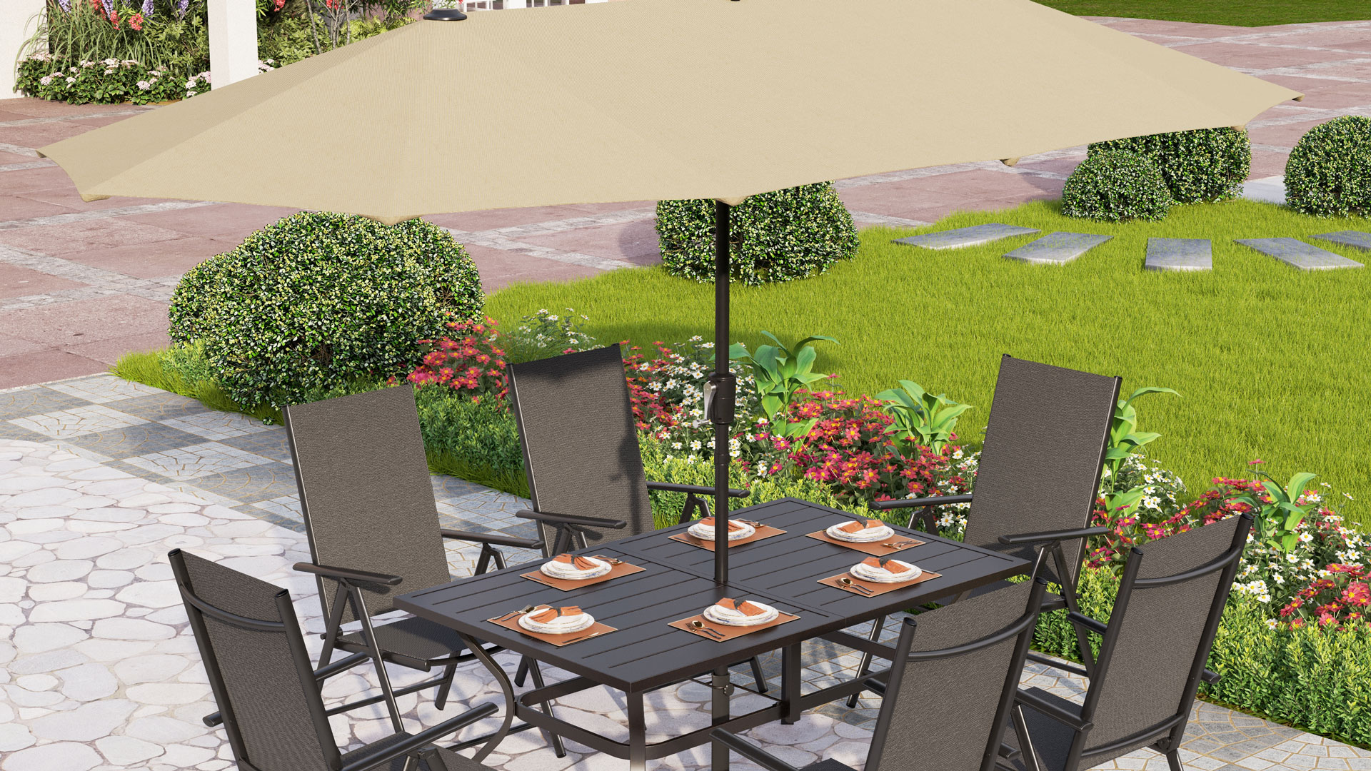 Amazon.com: PHI VILLA Patio Dining Furniture Set with Umbrella