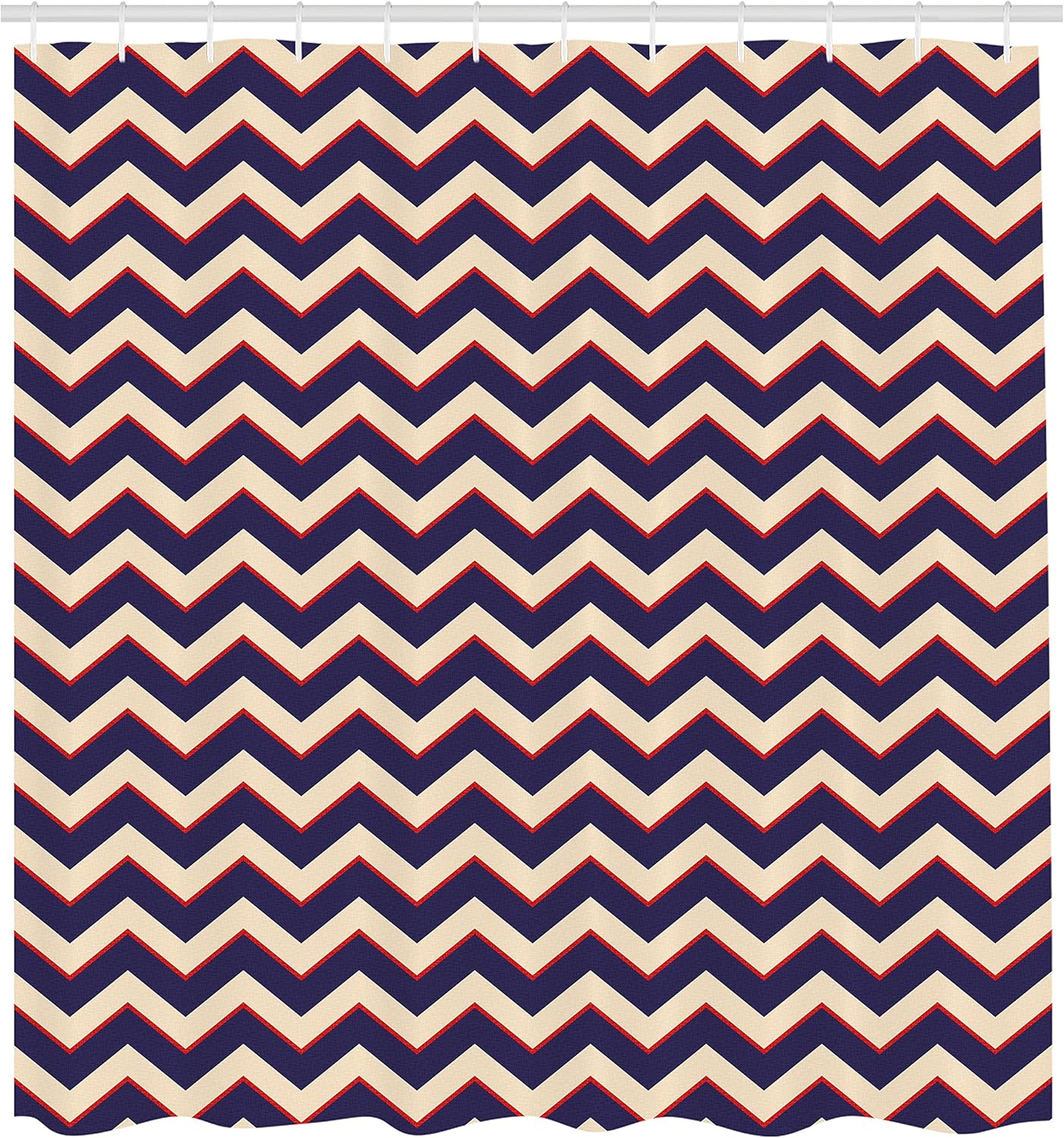 Ambesonne Navy Shower Curtain, Zigzag Striped Design in Modern Colors with Art Fashion Chevron Lines Pattern, Cloth Fabric Bathroom Decor Set with Hooks, 69" W x 75" L, Purple Red